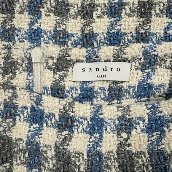 Sandro | Blue Short Houndstooth Tweed Skirt | Size 0/XS - Picture 9 of 13